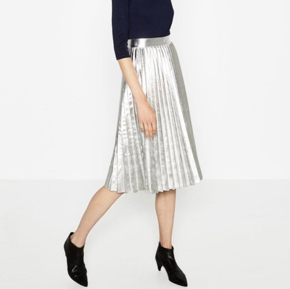 Zara Silver Metallic Pleat Skirt
